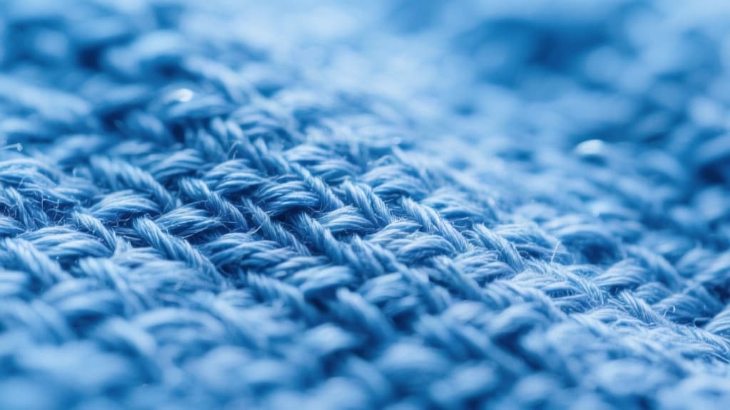 Abstract macro texture of tightly woven linen fabric threads under soft raking light in cobalt blue and pale periwinkle 